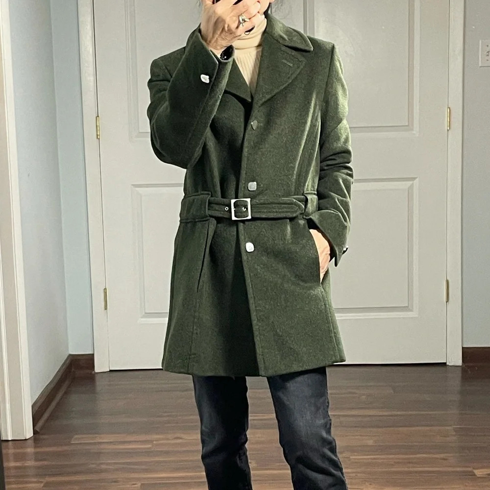 Max&Co Vintage Woessmer Wool Alpaca Blend Green Belted Coat Jacket size …